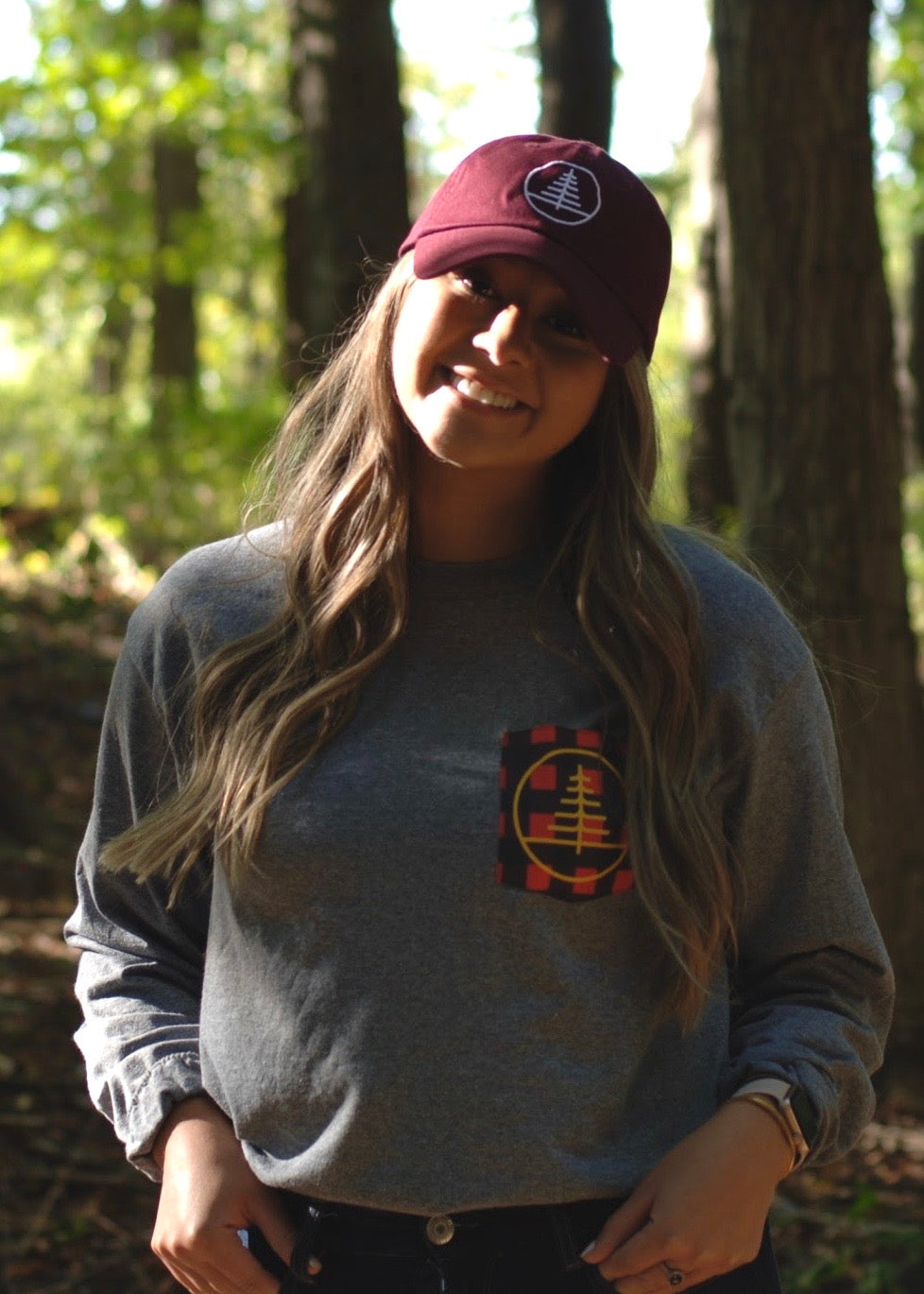 Heather Grey Long Sleeve Pocket Logo Tee